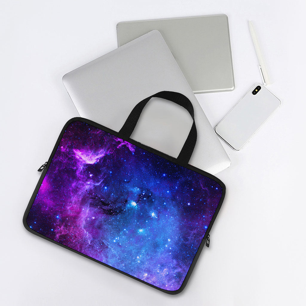 Purple Galaxy Space Blue Starfield Print Laptop Sleeve With Handle