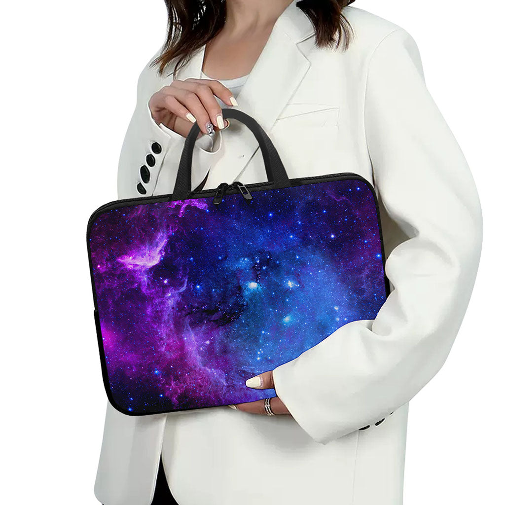 Purple Galaxy Space Blue Starfield Print Laptop Sleeve With Handle