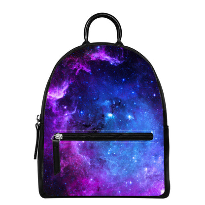 Purple Galaxy Space Blue Starfield Print Leather Backpack