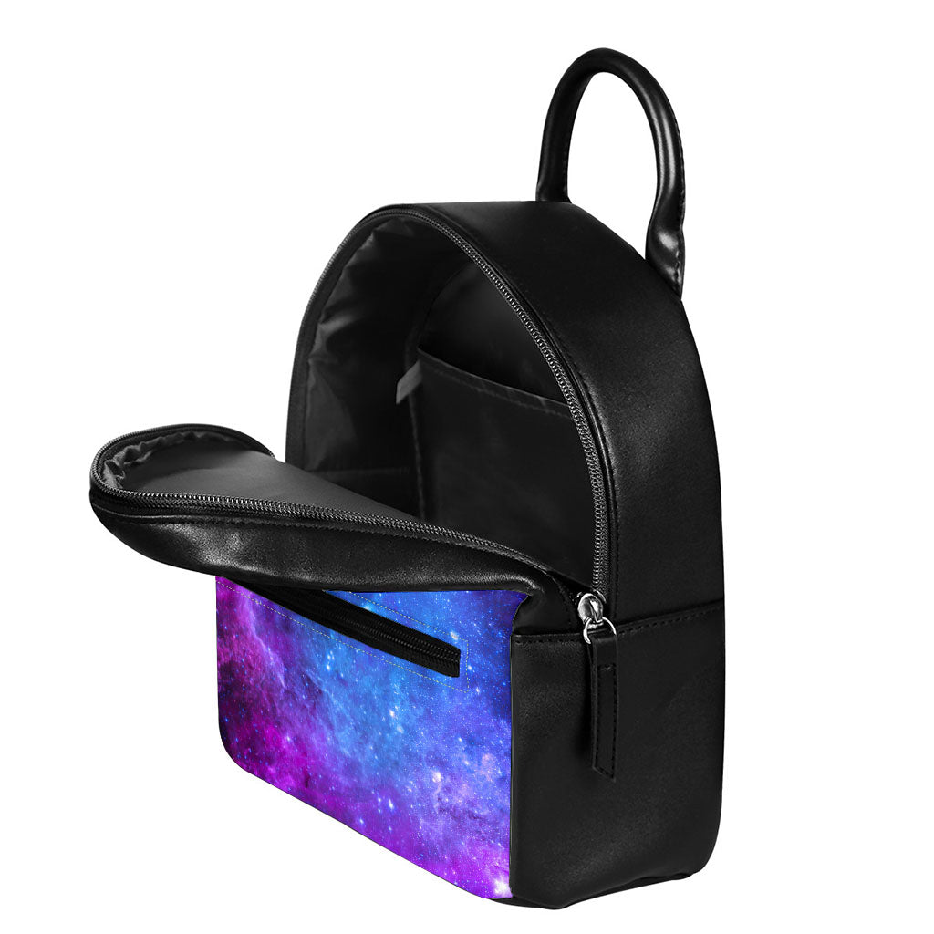 Purple Galaxy Space Blue Starfield Print Leather Backpack