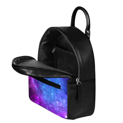 Purple Galaxy Space Blue Starfield Print Leather Backpack