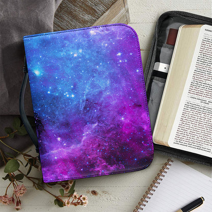 Purple Galaxy Space Blue Starfield Print Leather Bible Cover