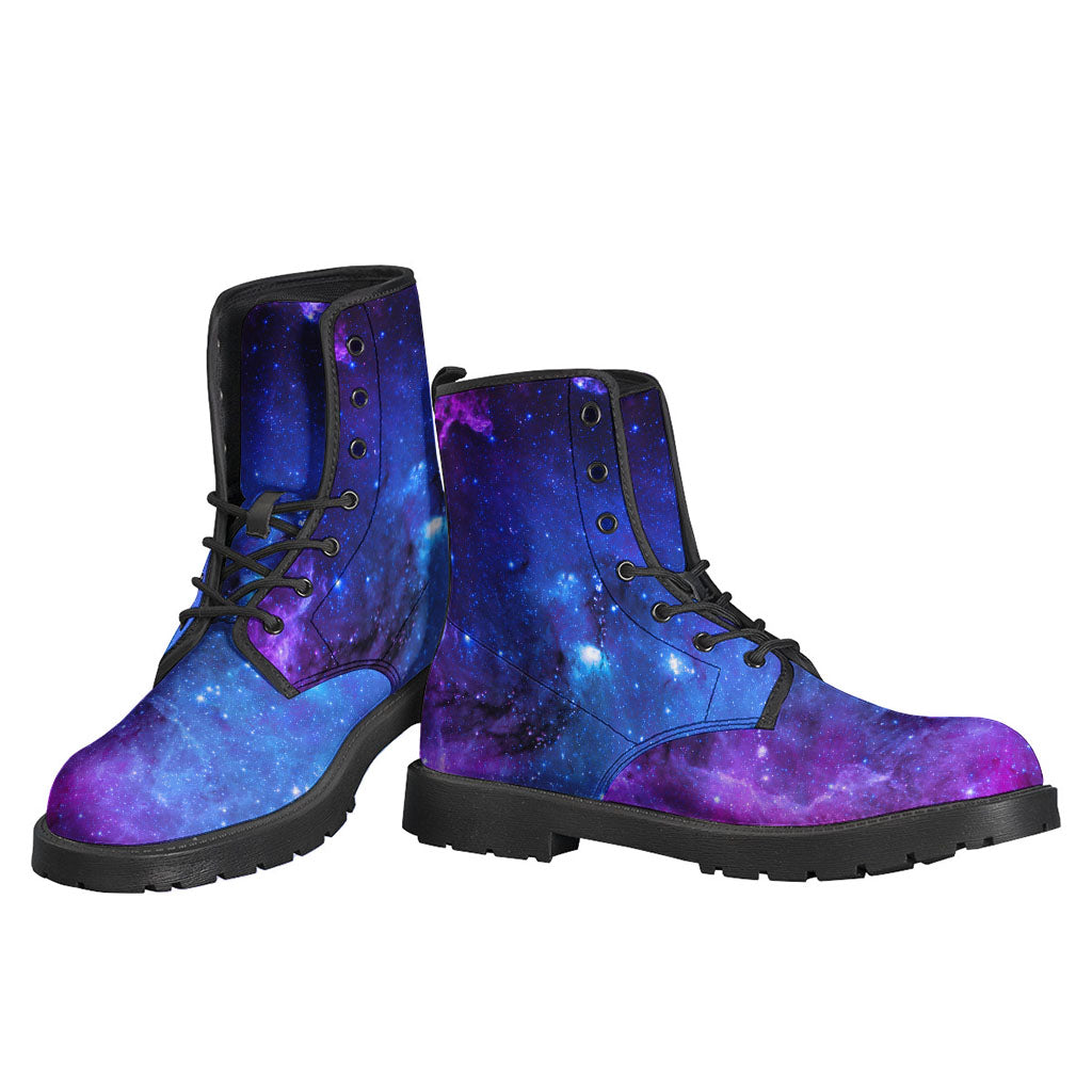 Purple Galaxy Space Blue Starfield Print Leather Boots – GearFrost