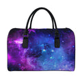 Purple Galaxy Space Blue Starfield Print Leather Duffel Bag
