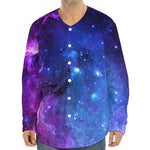 Purple Galaxy Space Blue Starfield Print Long Sleeve Baseball Jersey