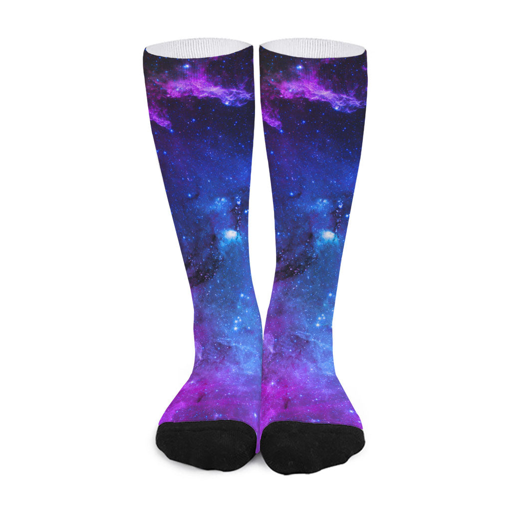 Purple Galaxy Space Blue Starfield Print Long Socks