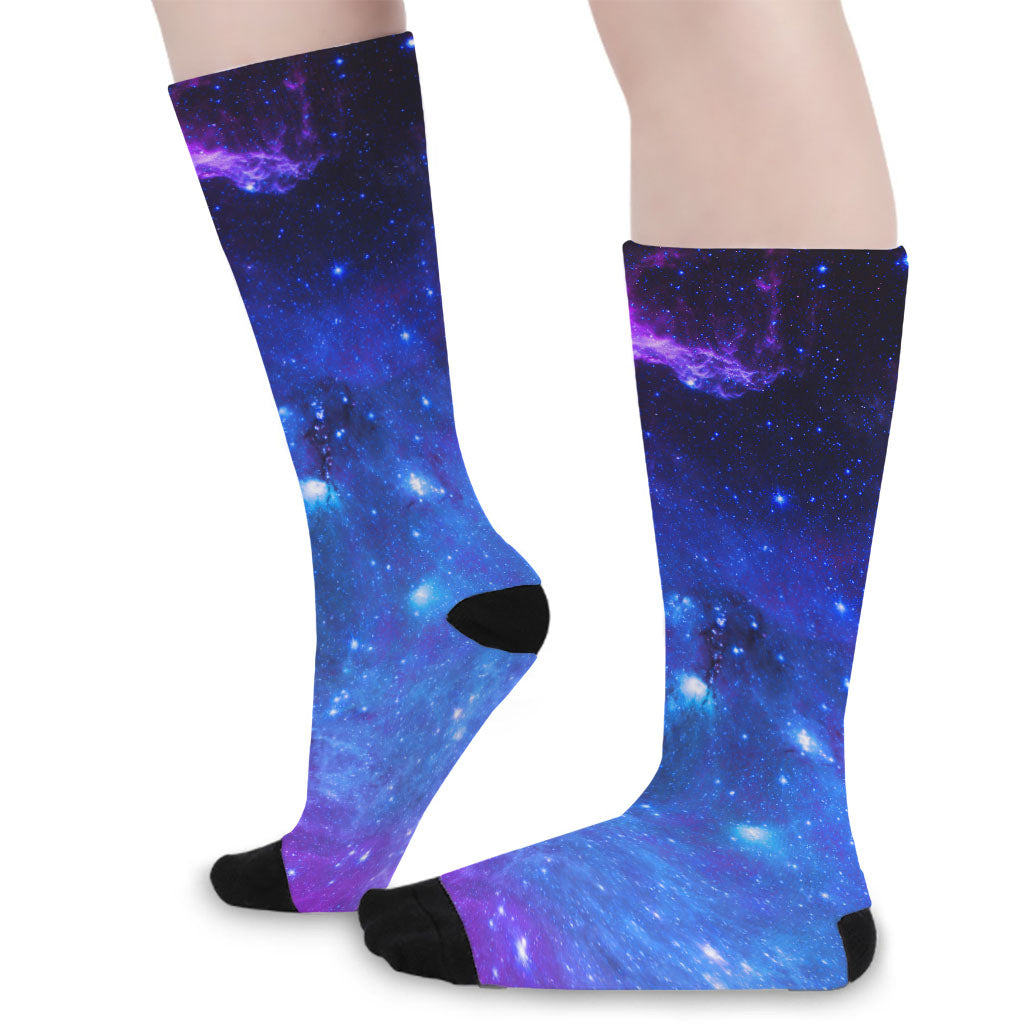 Purple Galaxy Space Blue Starfield Print Long Socks