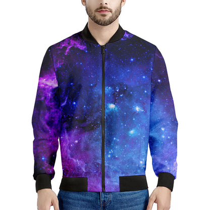 Purple Galaxy Space Blue Starfield Print Men's Bomber Jacket