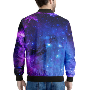 Purple Galaxy Space Blue Starfield Print Men's Bomber Jacket