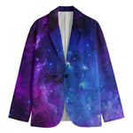 Purple Galaxy Space Blue Starfield Print Men's Cotton Blazer