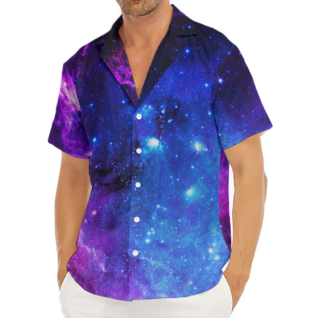Purple Galaxy Space Blue Starfield Print Men's Deep V-Neck Shirt