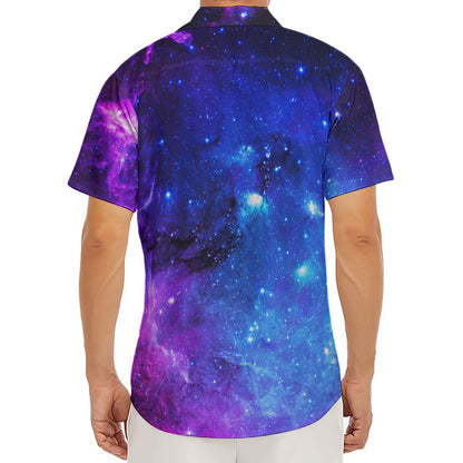 Purple Galaxy Space Blue Starfield Print Men's Deep V-Neck Shirt