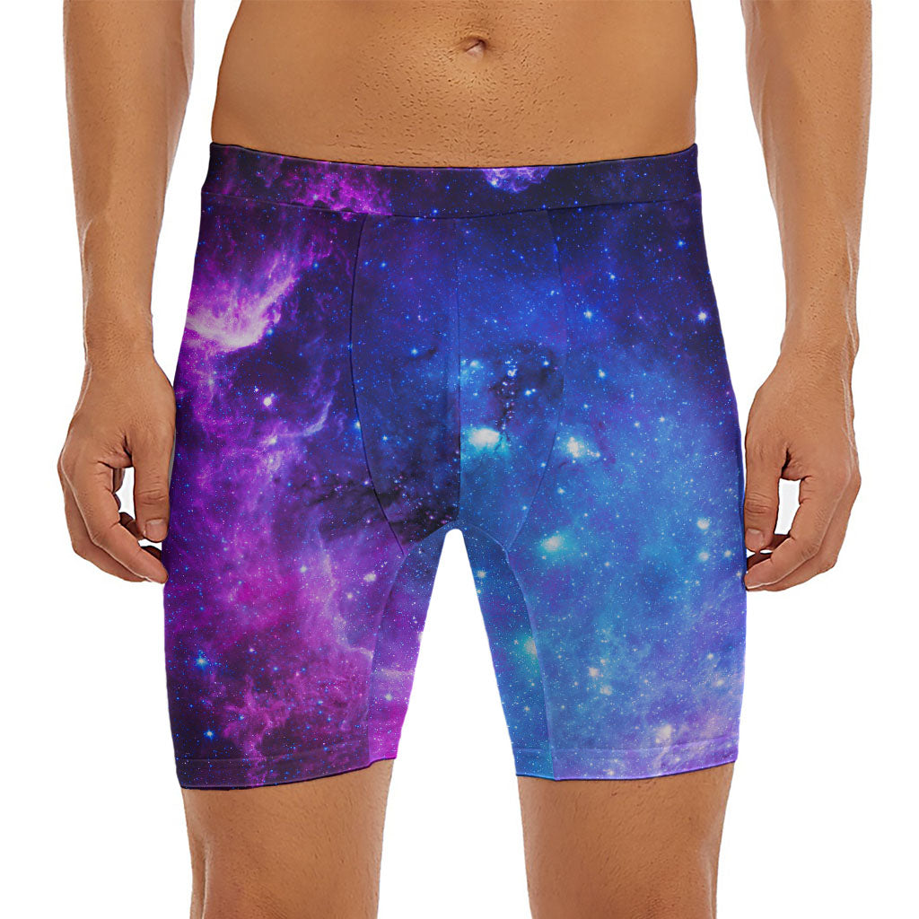 Purple Galaxy Space Blue Starfield Print Men's Long Boxer Briefs