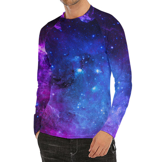 Purple Galaxy Space Blue Starfield Print Men's Long Sleeve Rash Guard