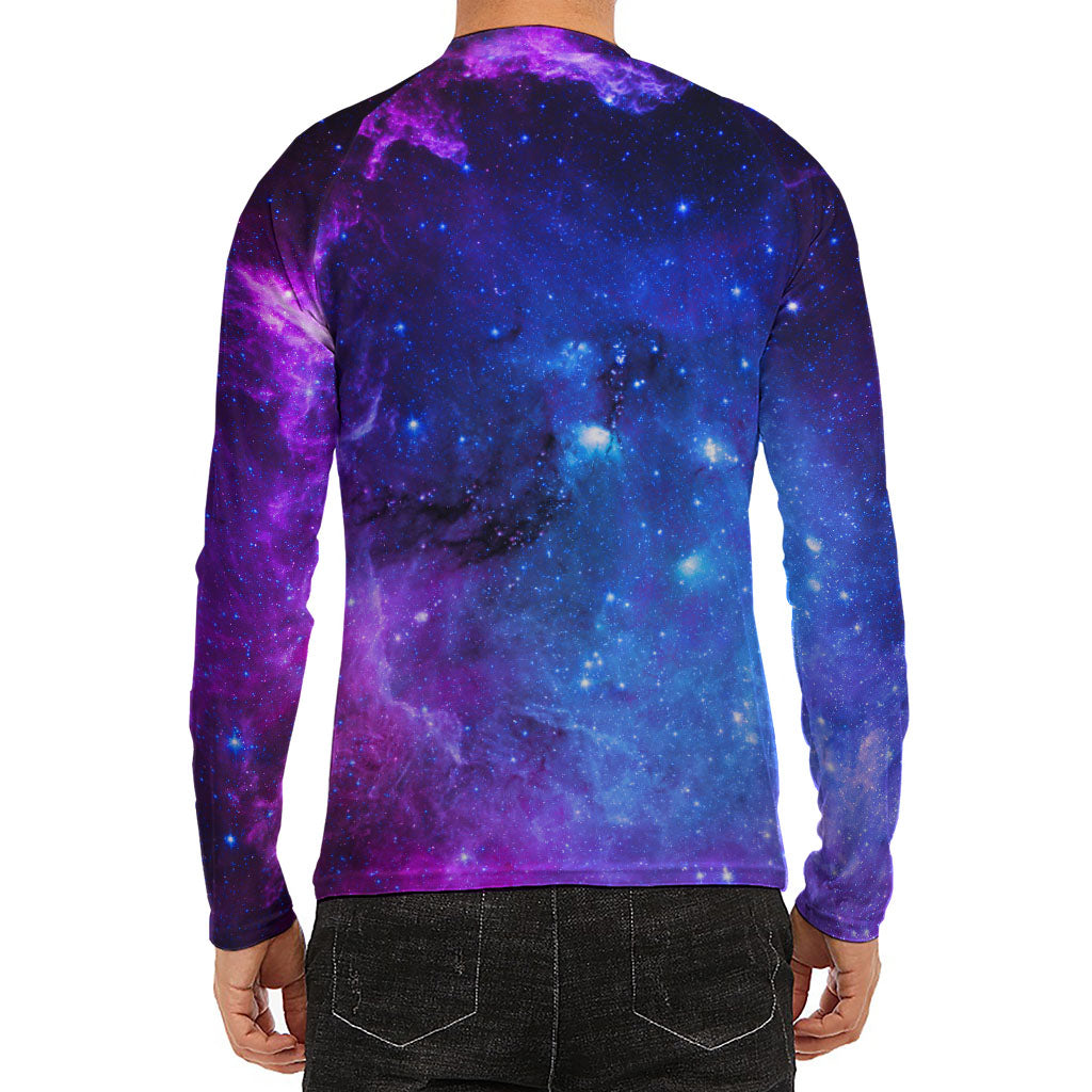 Purple Galaxy Space Blue Starfield Print Men's Long Sleeve Rash Guard