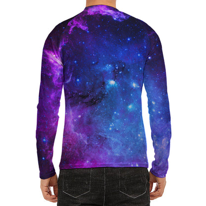Purple Galaxy Space Blue Starfield Print Men's Long Sleeve Rash Guard