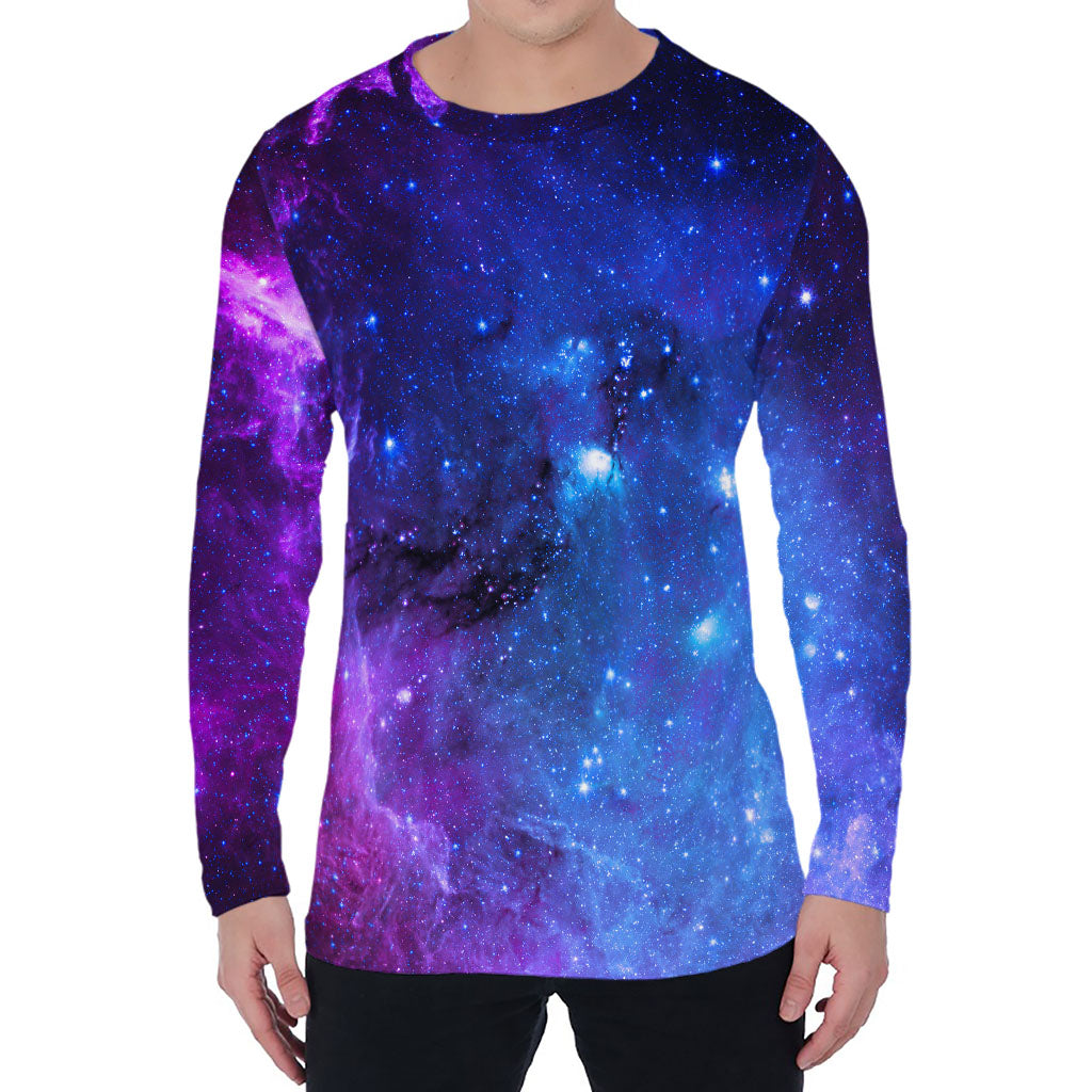 Purple Galaxy Space Blue Starfield Print Men's Long Sleeve T-Shirt