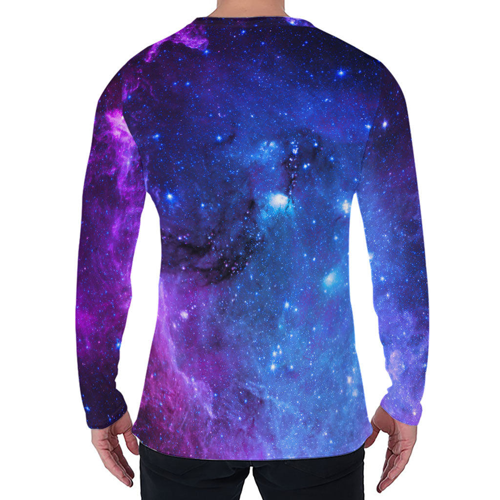 Purple Galaxy Space Blue Starfield Print Men's Long Sleeve T-Shirt