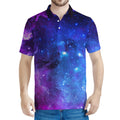Purple Galaxy Space Blue Starfield Print Men's Polo Shirt