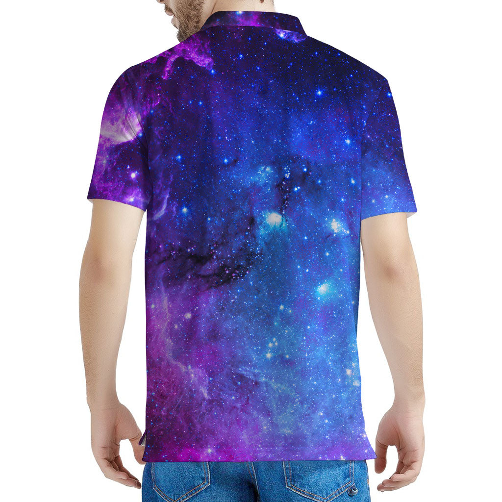 Purple Galaxy Space Blue Starfield Print Men's Polo Shirt