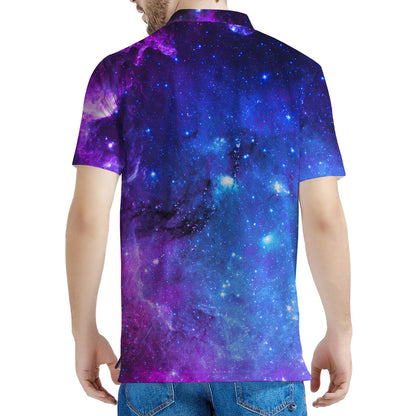 Purple Galaxy Space Blue Starfield Print Men's Polo Shirt