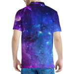 Purple Galaxy Space Blue Starfield Print Men's Polo Shirt