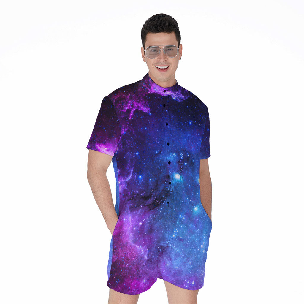 Purple Galaxy Space Blue Starfield Print Men's Rompers