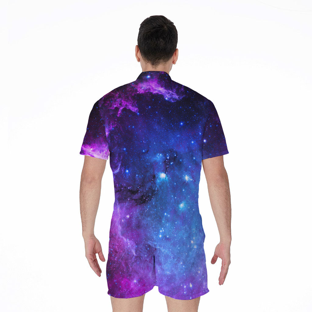 Purple Galaxy Space Blue Starfield Print Men's Rompers