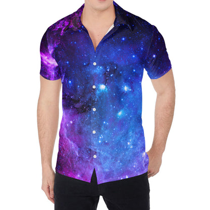 Purple Galaxy Space Blue Starfield Print Men's Shirt