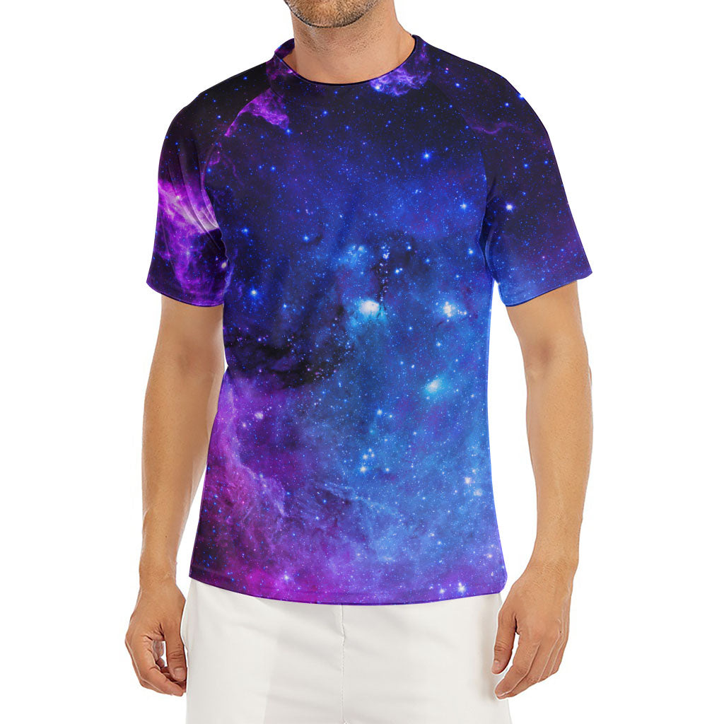 Purple Galaxy Space Blue Starfield Print Men's Short Sleeve Rash Guard