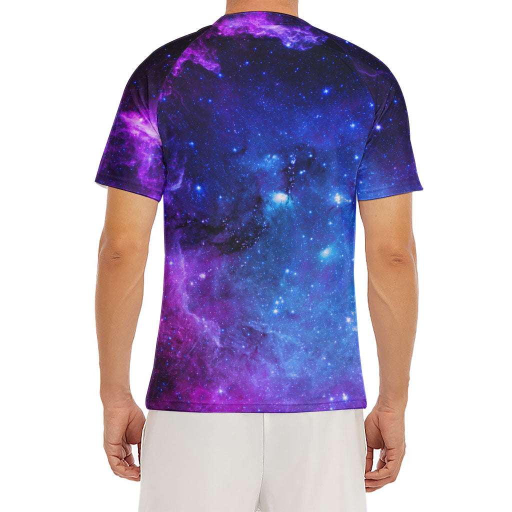 Purple Galaxy Space Blue Starfield Print Men's Short Sleeve Rash Guard