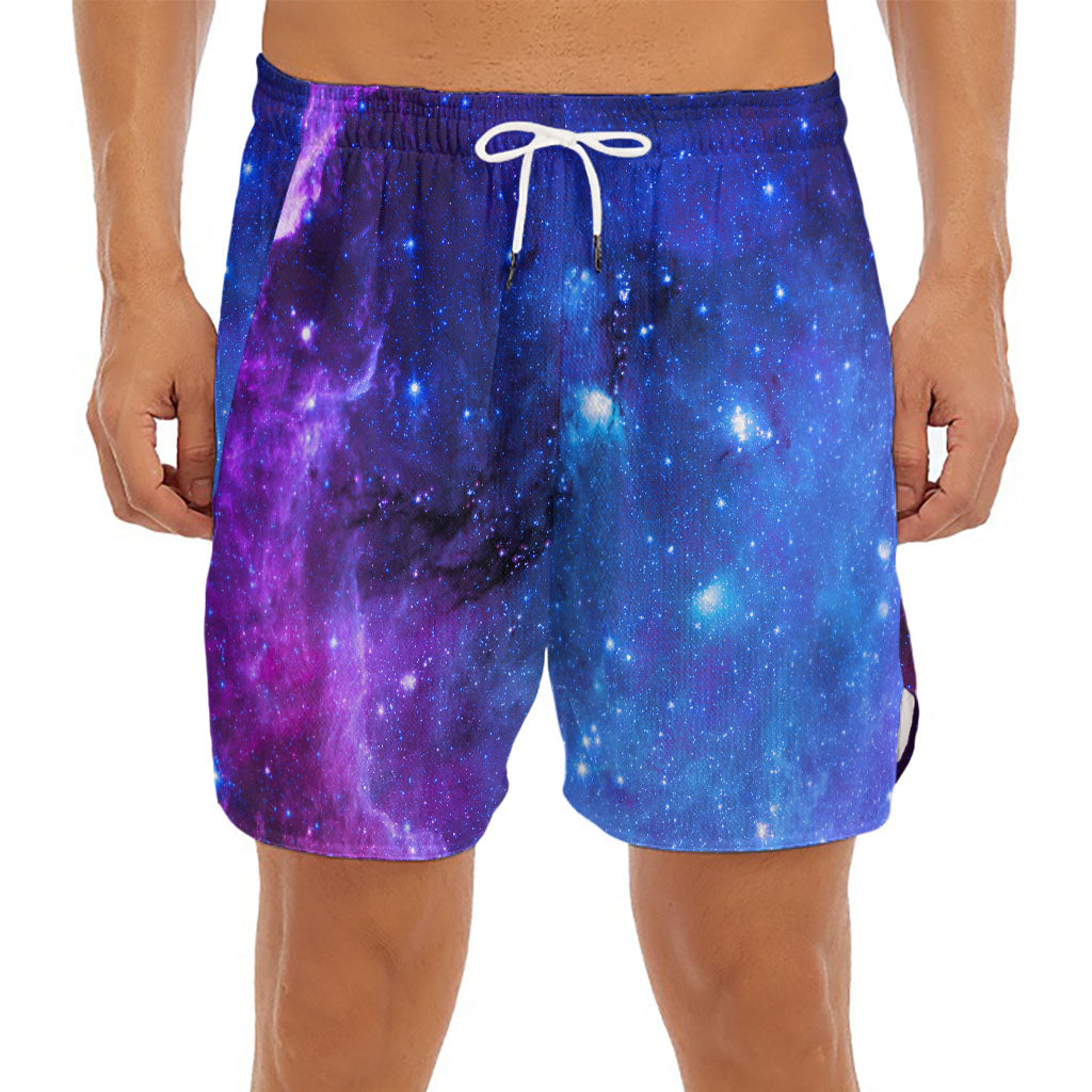 Purple Galaxy Space Blue Starfield Print Men's Split Running Shorts