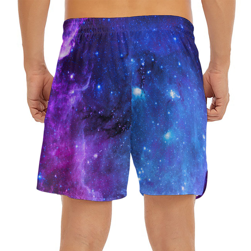 Purple Galaxy Space Blue Starfield Print Men's Split Running Shorts
