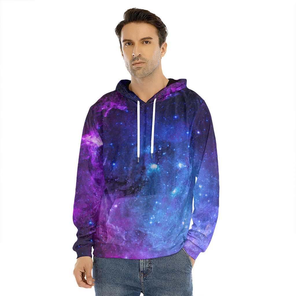 Purple Galaxy Space Blue Starfield Print Men's Velvet Pullover Hoodie