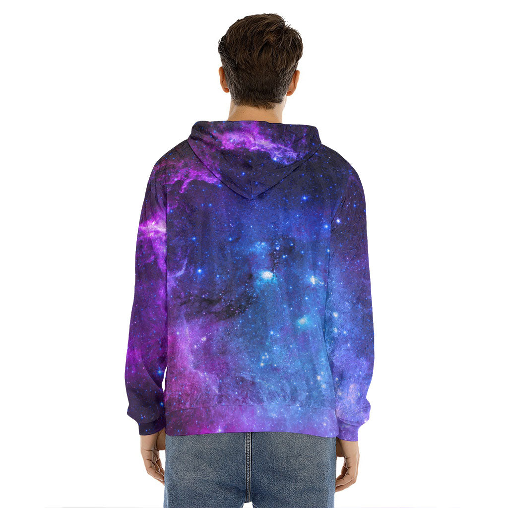 Purple Galaxy Space Blue Starfield Print Men's Velvet Pullover Hoodie