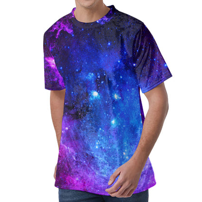 Purple Galaxy Space Blue Starfield Print Men's Velvet T-Shirt