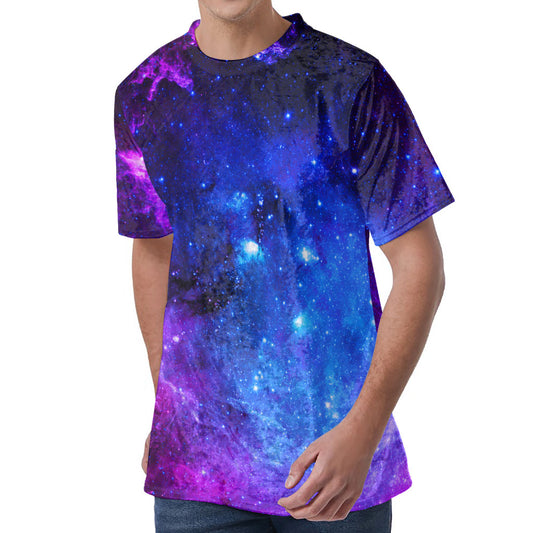 Purple Galaxy Space Blue Starfield Print Men's Velvet T-Shirt