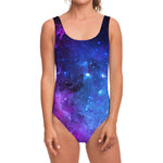 Purple Galaxy Space Blue Starfield Print One Piece Swimsuit