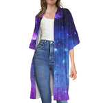 Purple Galaxy Space Blue Starfield Print Open Front Beach Cover Up