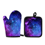 Purple Galaxy Space Blue Starfield Print Oven Mitt And Pot Holder Set