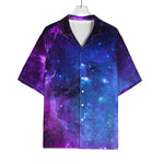 Purple Galaxy Space Blue Starfield Print Rayon Hawaiian Shirt