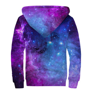 Purple Galaxy Space Blue Starfield Print Sherpa Lined Zip Up Hoodie