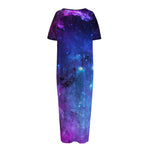 Purple Galaxy Space Blue Starfield Print Short Sleeve Long Nightdress