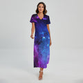 Purple Galaxy Space Blue Starfield Print Short Sleeve Maxi Dress
