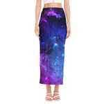 Purple Galaxy Space Blue Starfield Print Side Slit Maxi Skirt