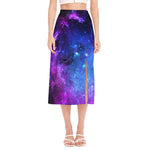 Purple Galaxy Space Blue Starfield Print Side Slit Midi Skirt