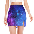 Purple Galaxy Space Blue Starfield Print Side Slit Mini Skirt