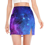 Purple Galaxy Space Blue Starfield Print Side Slit Mini Skirt