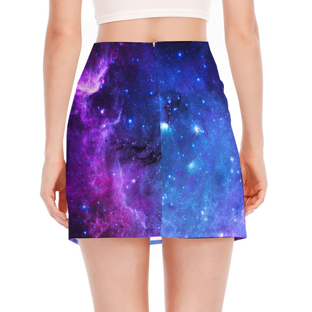 Purple Galaxy Space Blue Starfield Print Side Slit Mini Skirt