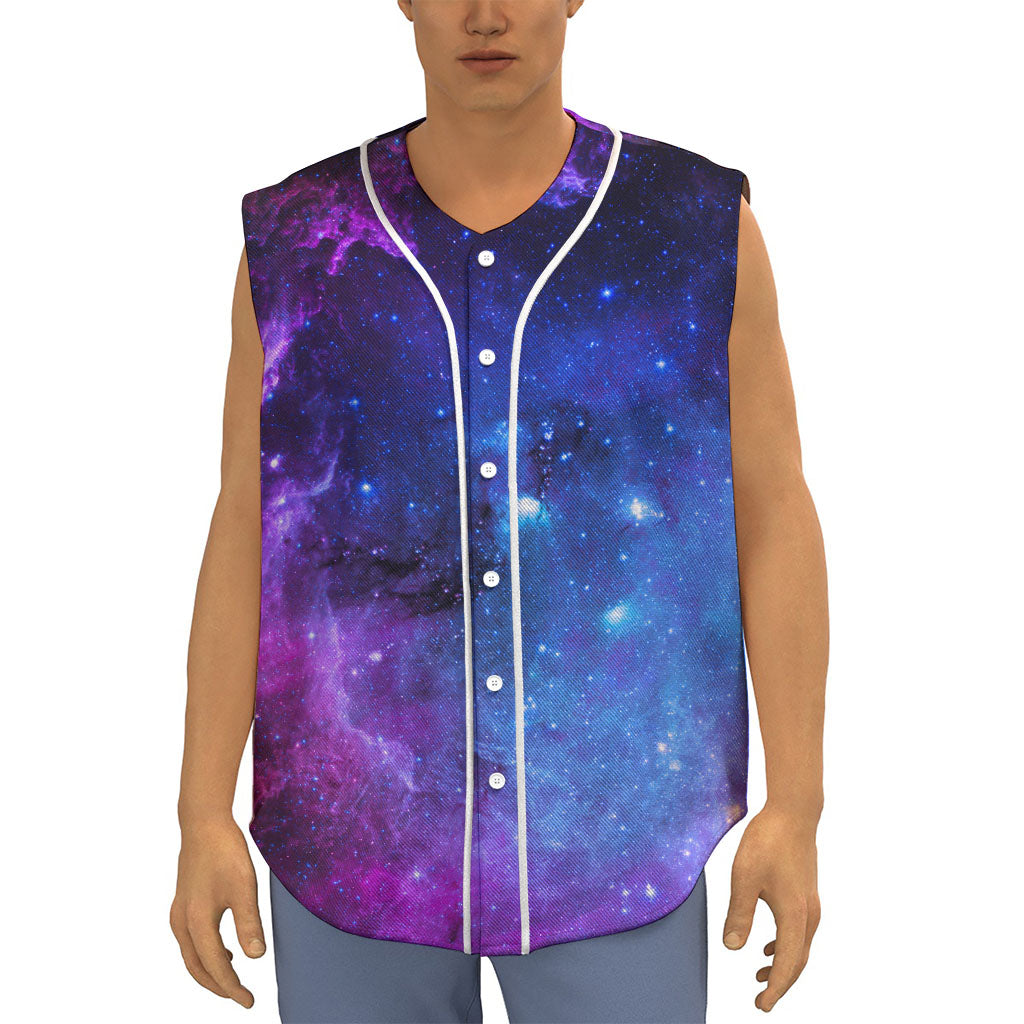 Purple Galaxy Space Blue Starfield Print Sleeveless Baseball Jersey